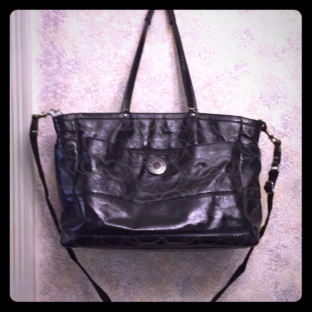 Coach Black Patent Leather Tote/Diaper Bag
